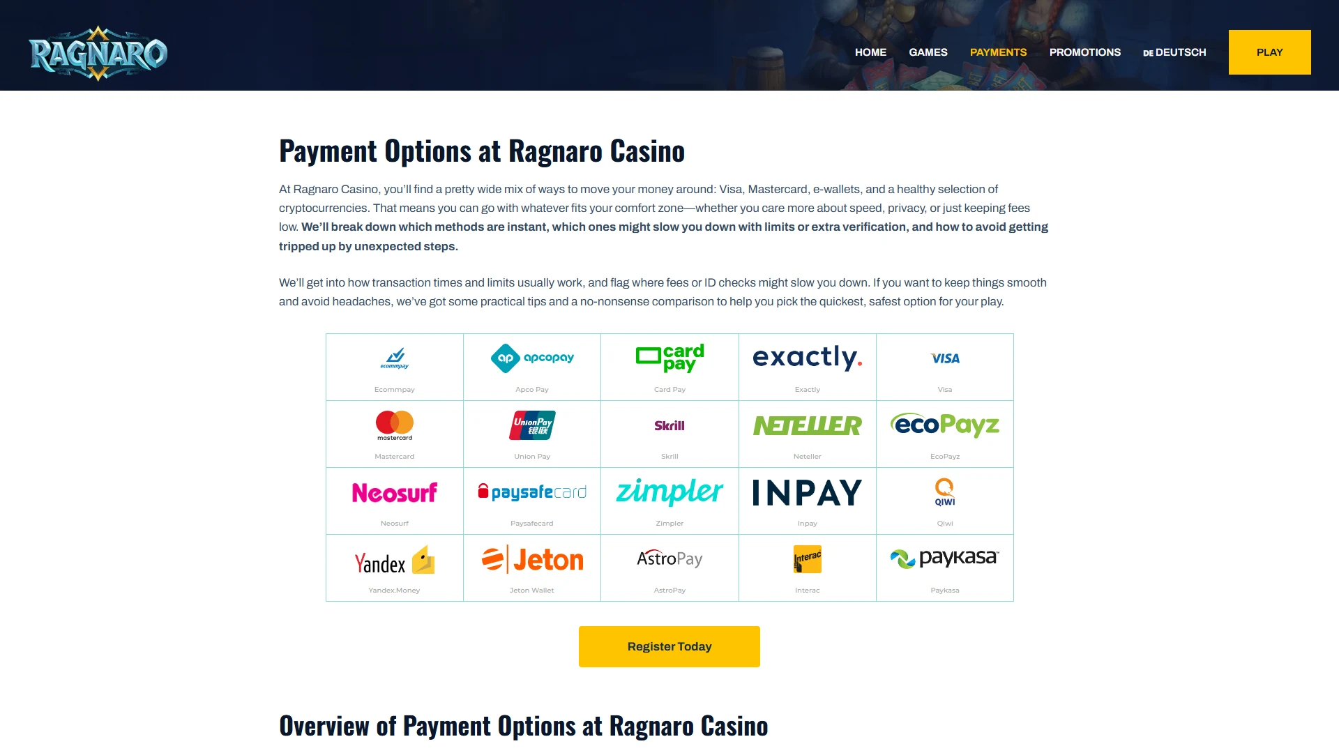 Ragnaro payment methods